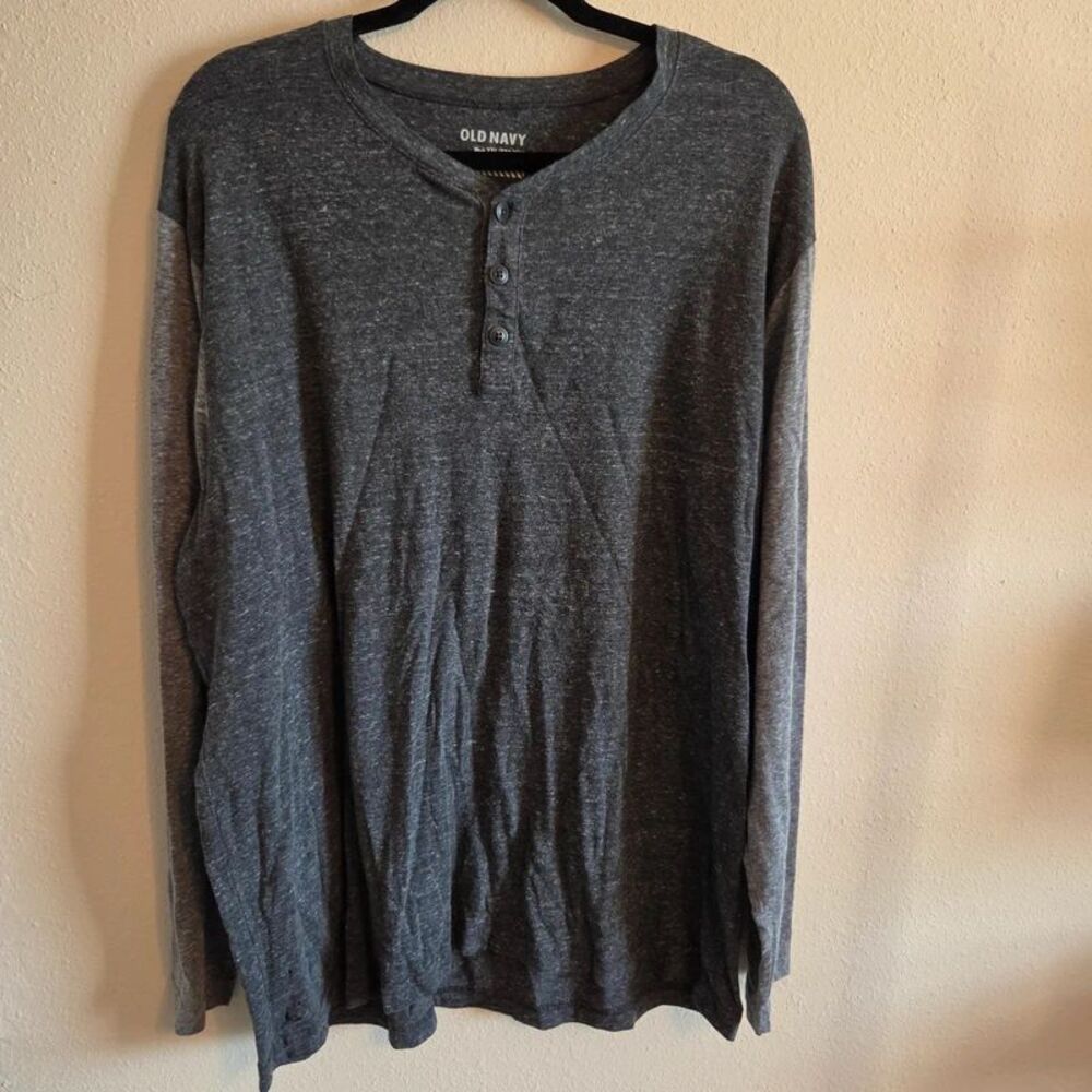 Old Navy Men's XXL Gray Colorblock Henley Long Sleeve Y2K Normcore